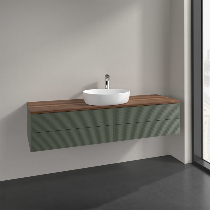 Villeroy & Boch Antao Waschbeckenunterschrank, 160 x 36 cm, 4 Auszüge mit LED-Licht, Front mit Struktur, mit Hahnloch, für Waschtisch mittig