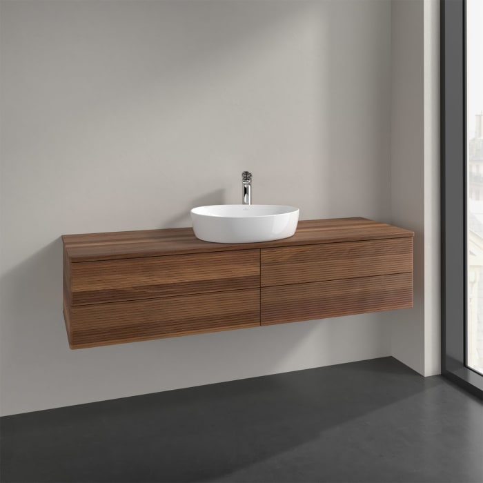 Villeroy & Boch Antao Waschbeckenunterschrank, 160 x 36 cm, 4 Auszüge mit LED-Licht, Front mit Struktur, mit Hahnloch, für Waschtisch mittig