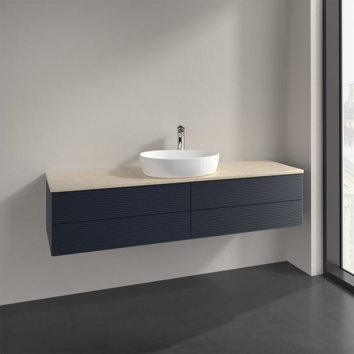 Villeroy & Boch Antao Waschbeckenunterschrank, 160 x 36 cm, 4 Auszüge mit LED-Licht, Front mit Struktur, mit Hahnloch, für Waschtisch mittig