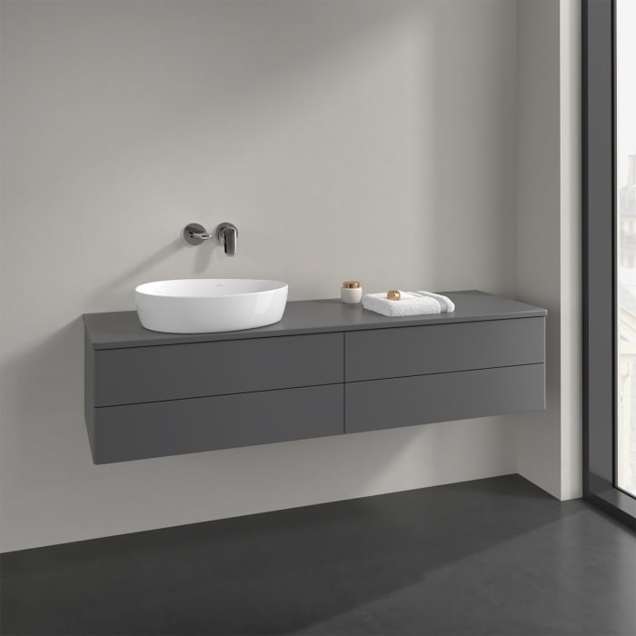 Villeroy & Boch Antao Waschbeckenunterschrank, 160 x 36 cm, 4 Auszüge mit LED-Licht, Front ohne Struktur, ohne Hahnloch, für Waschtisch links