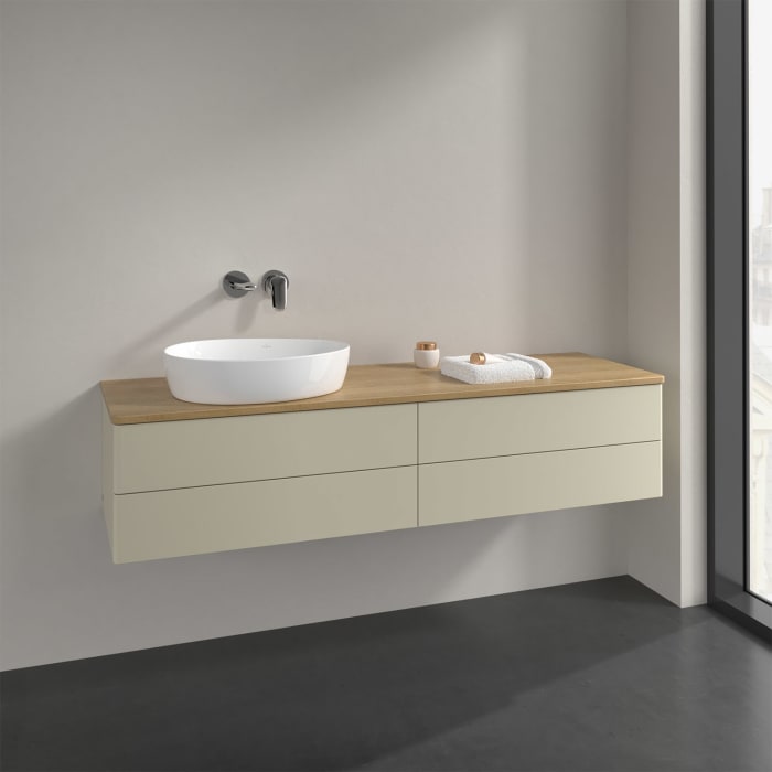 Villeroy & Boch Antao Waschbeckenunterschrank, 160 x 36 cm, 4 Auszüge mit LED-Licht, Front ohne Struktur, ohne Hahnloch, für Waschtisch links