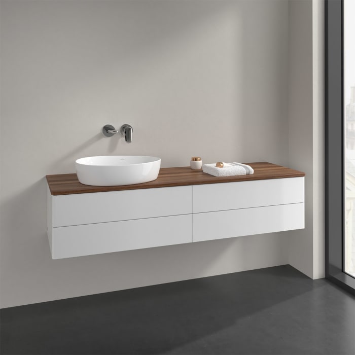 Villeroy & Boch Antao Waschbeckenunterschrank, 160 x 36 cm, 4 Auszüge mit LED-Licht, Front ohne Struktur, ohne Hahnloch, für Waschtisch links