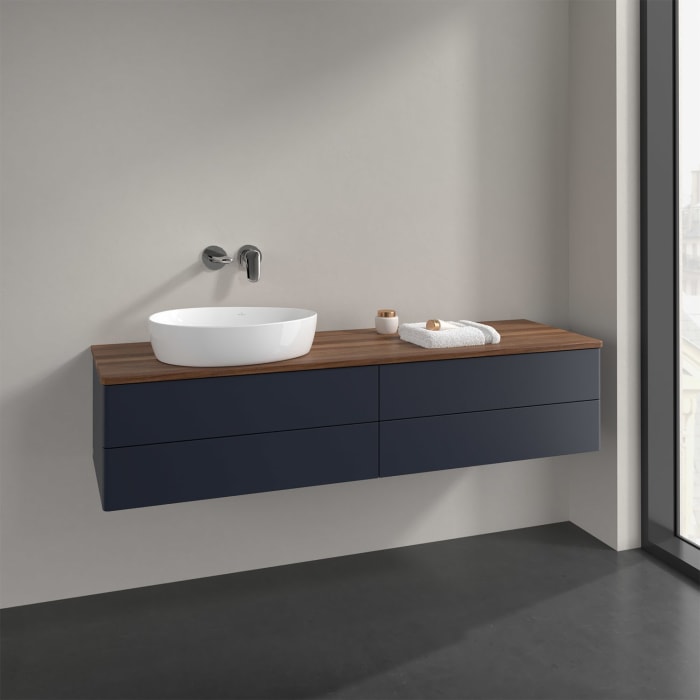 Villeroy & Boch Antao Waschbeckenunterschrank, 160 x 36 cm, 4 Auszüge mit LED-Licht, Front ohne Struktur, ohne Hahnloch, für Waschtisch links