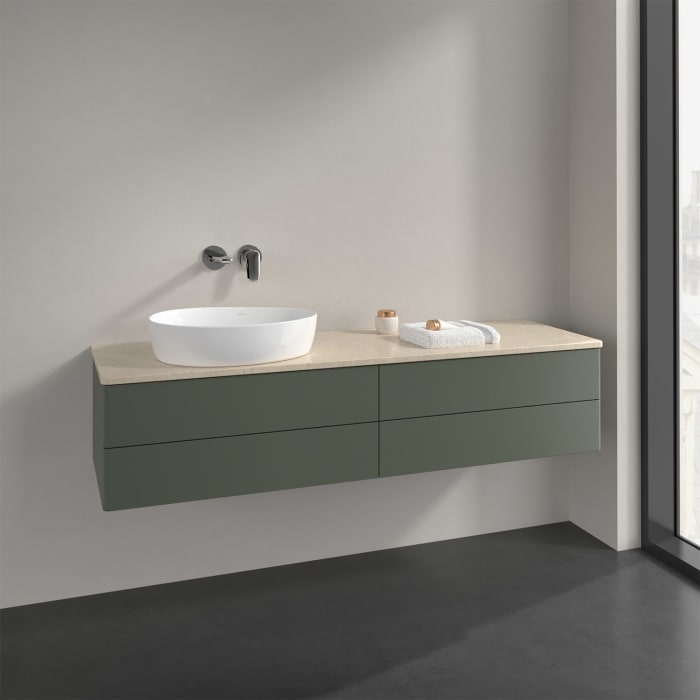 Villeroy & Boch Antao Waschbeckenunterschrank, 160 x 36 cm, 4 Auszüge mit LED-Licht, Front ohne Struktur, ohne Hahnloch, für Waschtisch links