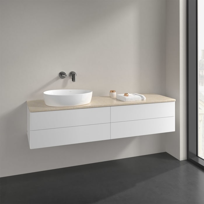 Villeroy & Boch Antao Waschbeckenunterschrank, 160 x 36 cm, 4 Auszüge mit LED-Licht, Front ohne Struktur, ohne Hahnloch, für Waschtisch links