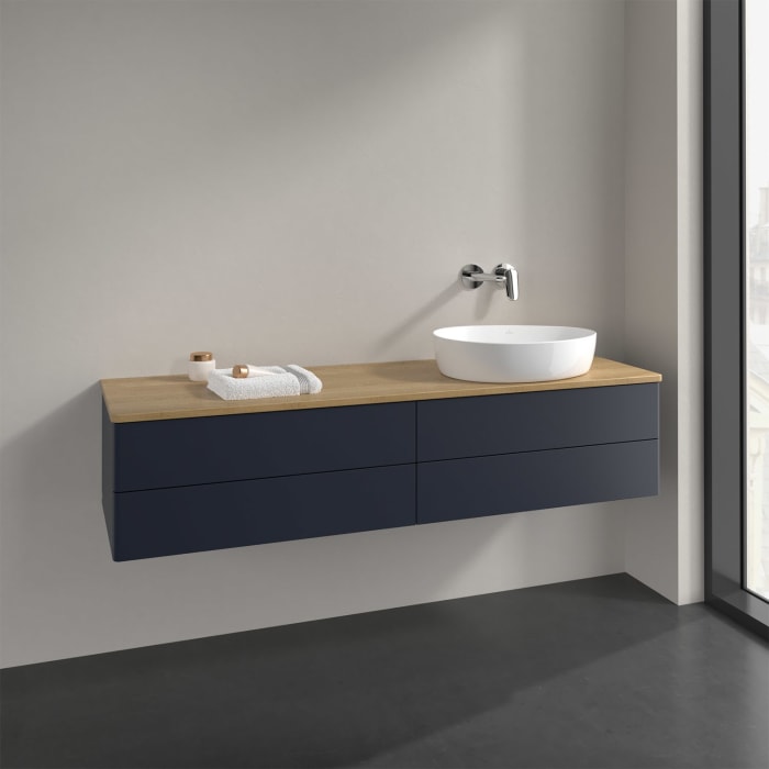 Villeroy & Boch Antao Waschbeckenunterschrank, 160 x 36 cm, 4 Auszüge mit LED-Licht, Front ohne Struktur, ohne Hahnloch, für Waschtisch rechts