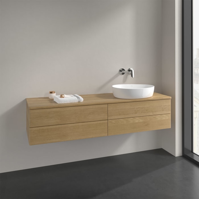 Villeroy & Boch Antao Waschbeckenunterschrank, 160 x 36 cm, 4 Auszüge mit LED-Licht, Front ohne Struktur, ohne Hahnloch, für Waschtisch rechts