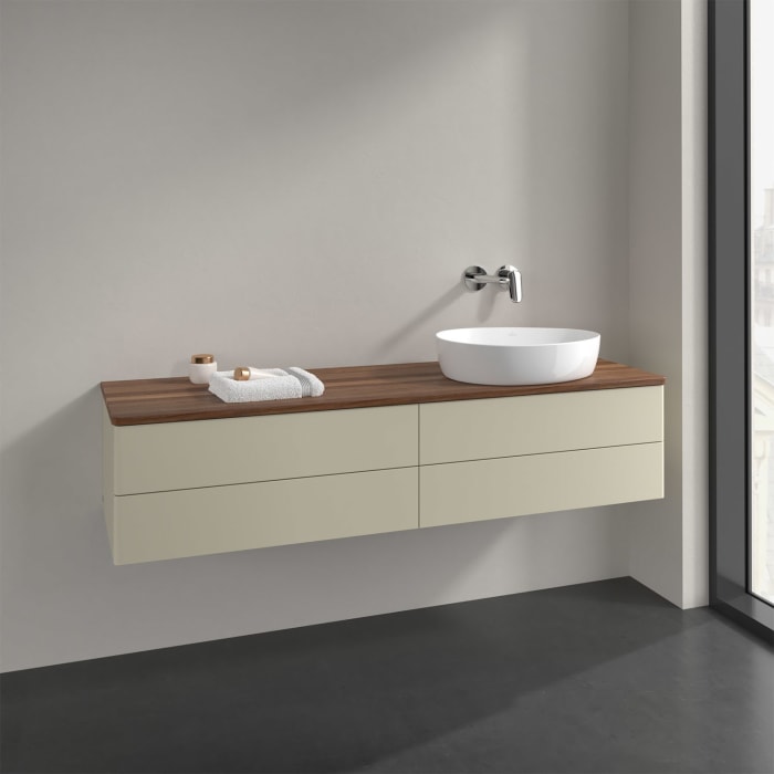 Villeroy & Boch Antao Waschbeckenunterschrank, 160 x 36 cm, 4 Auszüge mit LED-Licht, Front ohne Struktur, ohne Hahnloch, für Waschtisch rechts