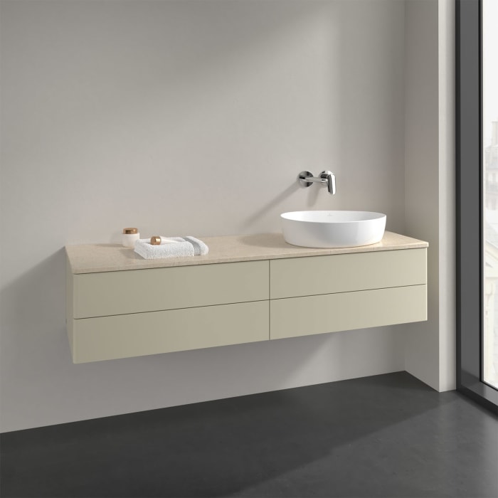 Villeroy & Boch Antao Waschbeckenunterschrank, 160 x 36 cm, 4 Auszüge mit LED-Licht, Front ohne Struktur, ohne Hahnloch, für Waschtisch rechts