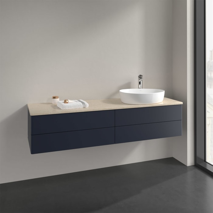 Villeroy & Boch Antao Waschbeckenunterschrank, 160 x 36 cm, 4 Auszüge mit LED-Licht, Front ohne Struktur, mit Hahnloch, für Waschtisch rechts