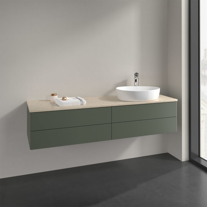 Villeroy & Boch Antao Waschbeckenunterschrank, 160 x 36 cm, 4 Auszüge mit LED-Licht, Front ohne Struktur, mit Hahnloch, für Waschtisch rechts