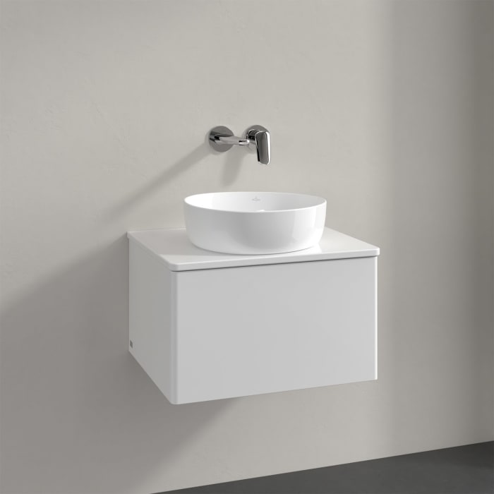 Villeroy & Boch Antao Waschbeckenunterschrank, 60 x 36 cm, 1 Auszug mit LED-Licht, Front ohne Struktur, mit Hahnloch