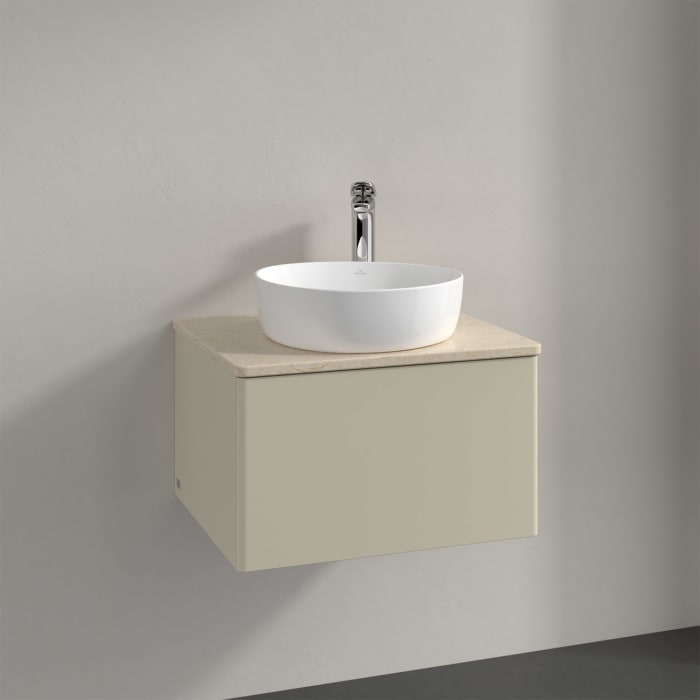 Villeroy & Boch Antao Waschbeckenunterschrank, 60 x 36 cm, 1 Auszug mit LED-Licht, Front ohne Struktur, mit Hahnloch