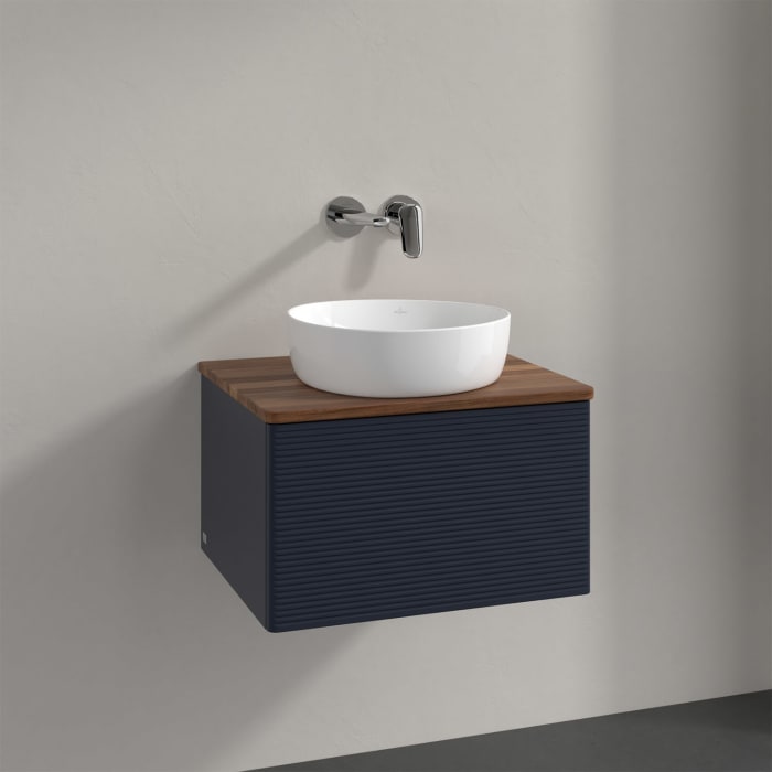 Villeroy & Boch Antao Waschbeckenunterschrank, 60 x 36 cm, 1 Auszug mit LED-Licht, Front mit Struktur, ohne Hahnloch