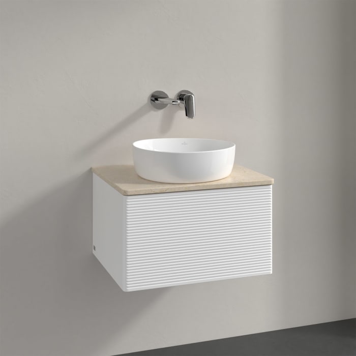 Villeroy & Boch Antao Waschbeckenunterschrank, 60 x 36 cm, 1 Auszug mit LED-Licht, Front mit Struktur, ohne Hahnloch