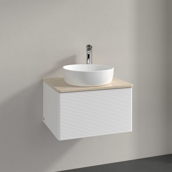 Villeroy & Boch Antao Waschbeckenunterschrank, 60 x 36 cm, 1 Auszug mit LED-Licht, Front mit Struktur, mit Hahnloch