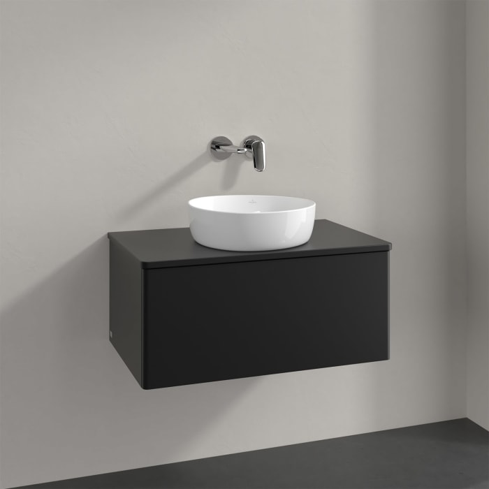 Villeroy & Boch Antao Waschbeckenunterschrank, 80 x 36 cm, 1 Auszug mit LED-Licht, Front ohne Struktur, mit Hahnloch