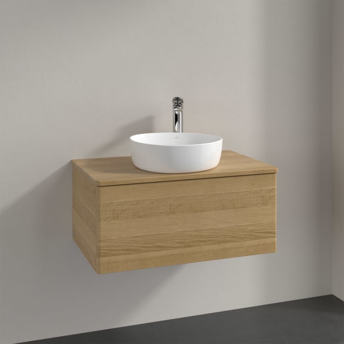 Villeroy & Boch Antao Waschbeckenunterschrank, 80 x 36 cm, 1 Auszug mit LED-Licht, Front ohne Struktur, mit Hahnloch