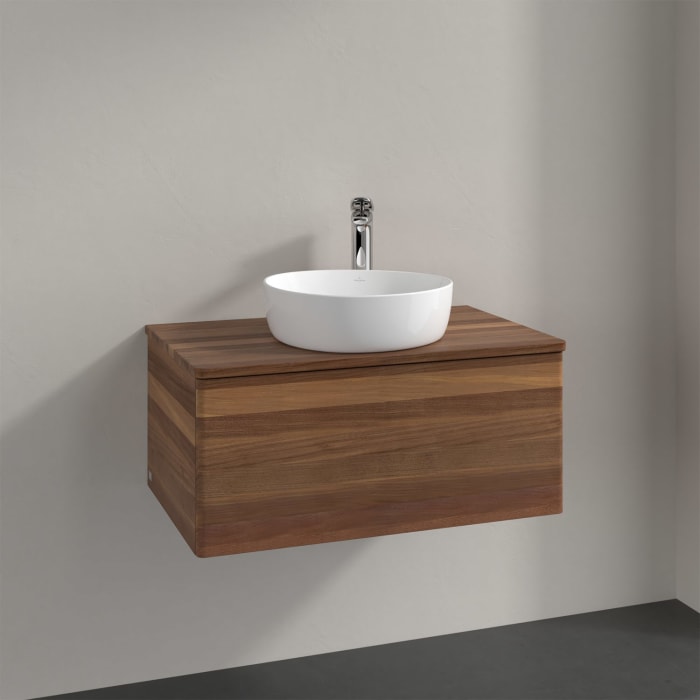 Villeroy & Boch Antao Waschbeckenunterschrank, 80 x 36 cm, 1 Auszug mit LED-Licht, Front ohne Struktur, mit Hahnloch