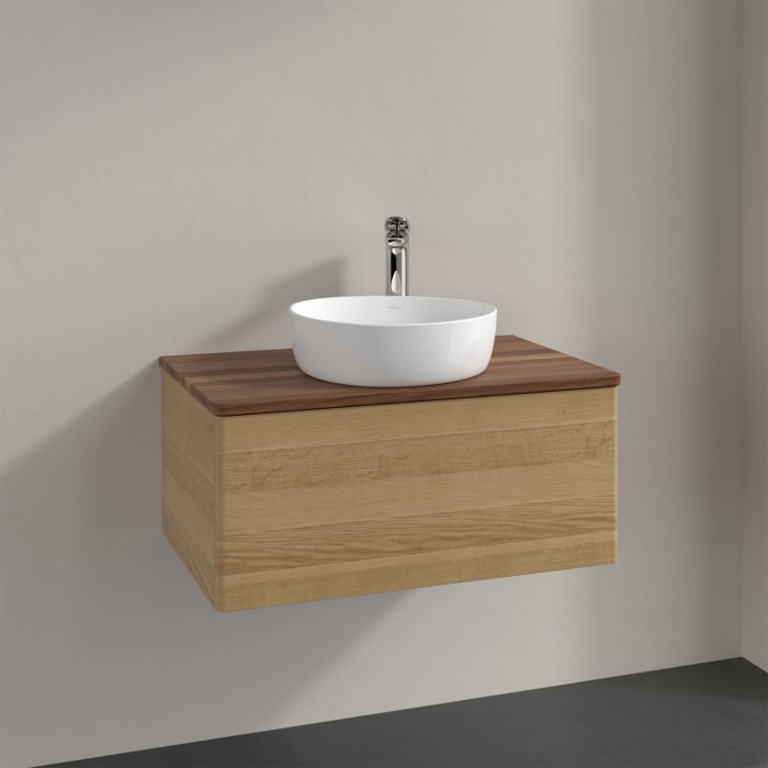 Villeroy & Boch Antao Waschbeckenunterschrank, 80 x 36 cm, 1 Auszug mit LED-Licht, Front ohne Struktur, mit Hahnloch