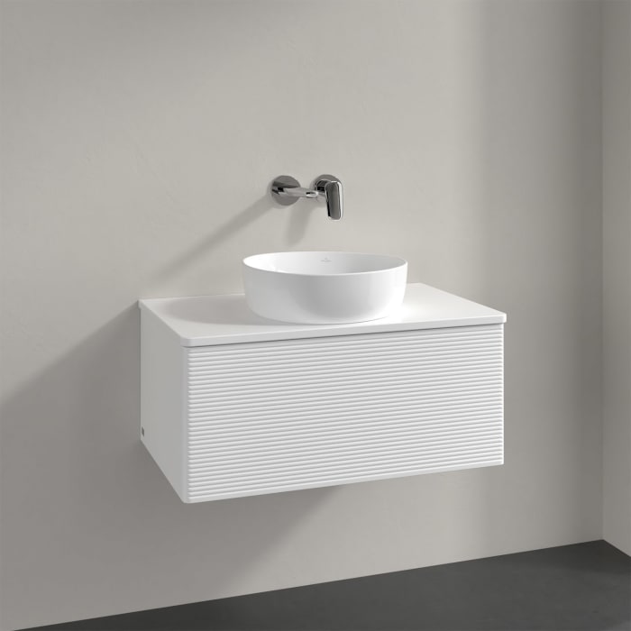 Villeroy & Boch Antao Waschbeckenunterschrank, 80 x 36 cm, 1 Auszug mit LED-Licht, Front mit Struktur, ohne Hahnloch