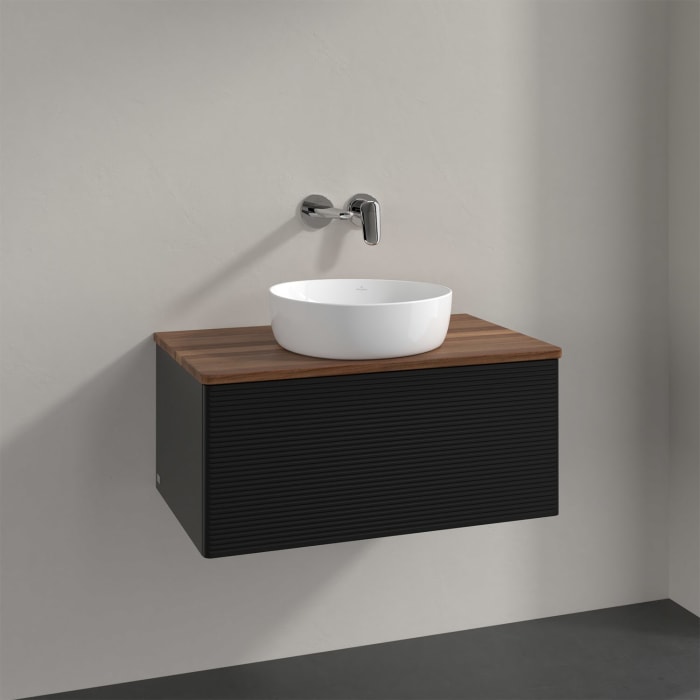 Villeroy & Boch Antao Waschbeckenunterschrank, 80 x 36 cm, 1 Auszug mit LED-Licht, Front mit Struktur, ohne Hahnloch