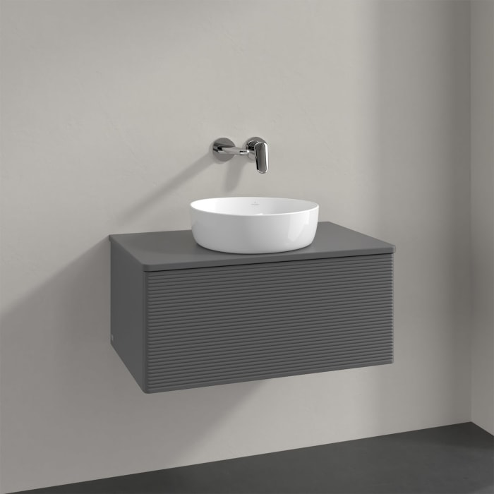 Villeroy & Boch Antao Waschbeckenunterschrank, 80 x 36 cm, 1 Auszug mit LED-Licht, Front mit Struktur, mit Hahnloch