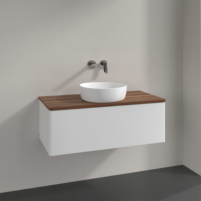 Villeroy & Boch Antao Waschbeckenunterschrank, 100 x 36 cm, 1 Auszug mit LED-Licht, Front ohne Struktur, ohne Hahnloch