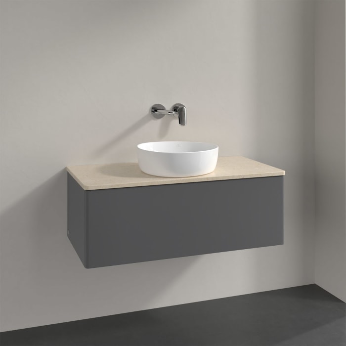 Villeroy & Boch Antao Waschbeckenunterschrank, 100 x 36 cm, 1 Auszug mit LED-Licht, Front ohne Struktur, ohne Hahnloch