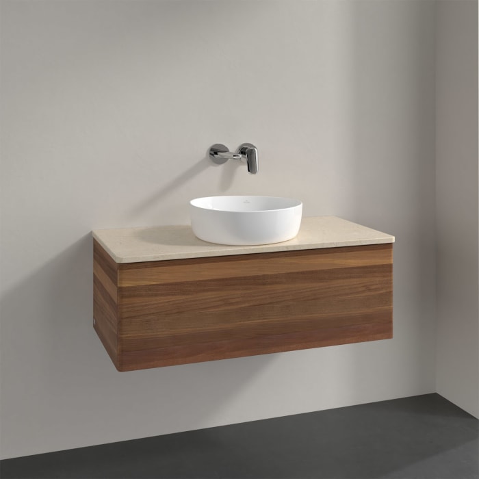 Villeroy & Boch Antao Waschbeckenunterschrank, 100 x 36 cm, 1 Auszug mit LED-Licht, Front ohne Struktur, ohne Hahnloch