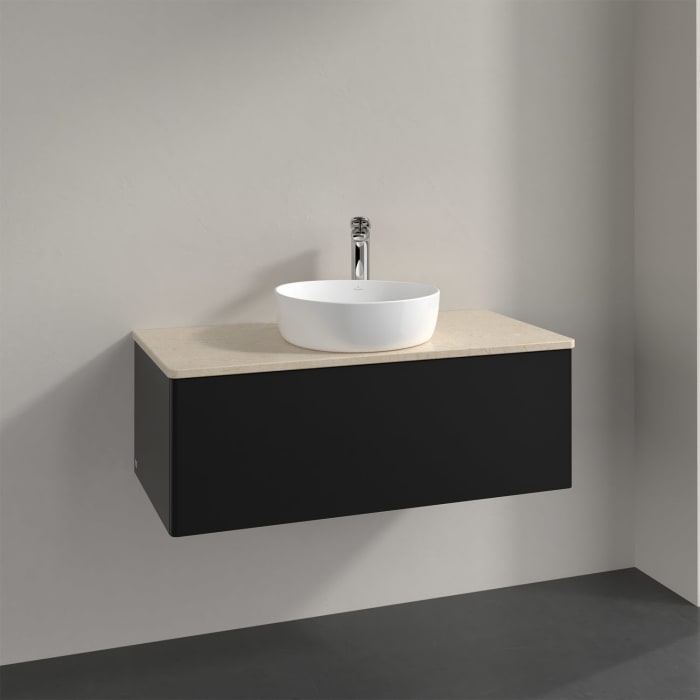 Villeroy & Boch Antao Waschbeckenunterschrank, 100 x 36 cm, 1 Auszug mit LED-Licht, Front ohne Struktur, mit Hahnloch