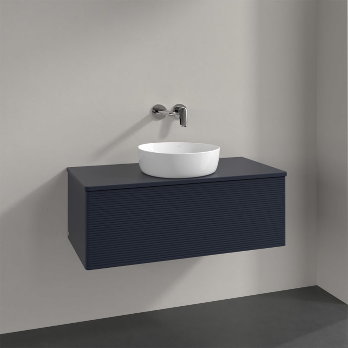 Villeroy & Boch Antao Waschbeckenunterschrank, 100 x 36 cm, 1 Auszug mit LED-Licht, Front mit Struktur, ohne Hahnloch