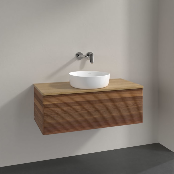 Villeroy & Boch Antao Waschbeckenunterschrank, 100 x 36 cm, 1 Auszug mit LED-Licht, Front mit Struktur, ohne Hahnloch