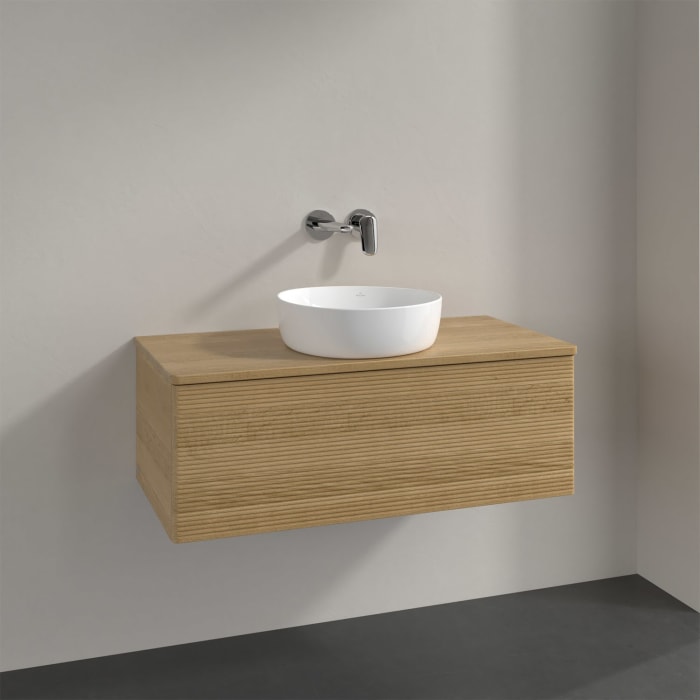 Villeroy & Boch Antao Waschbeckenunterschrank, 100 x 36 cm, 1 Auszug mit LED-Licht, Front mit Struktur, ohne Hahnloch