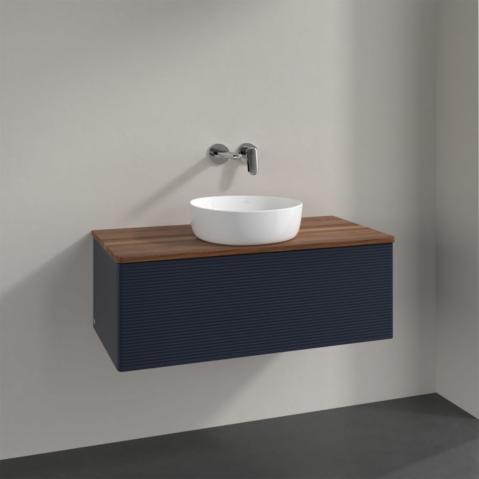 Villeroy & Boch Antao Waschbeckenunterschrank, 100 x 36 cm, 1 Auszug mit LED-Licht, Front mit Struktur, ohne Hahnloch