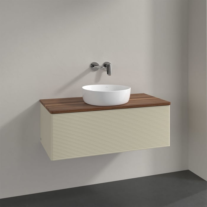 Villeroy & Boch Antao Waschbeckenunterschrank, 100 x 36 cm, 1 Auszug mit LED-Licht, Front mit Struktur, ohne Hahnloch