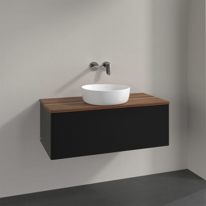 Villeroy & Boch Antao Waschbeckenunterschrank, 100 x 36 cm, 1 Auszug mit LED-Licht, Front mit Struktur, ohne Hahnloch