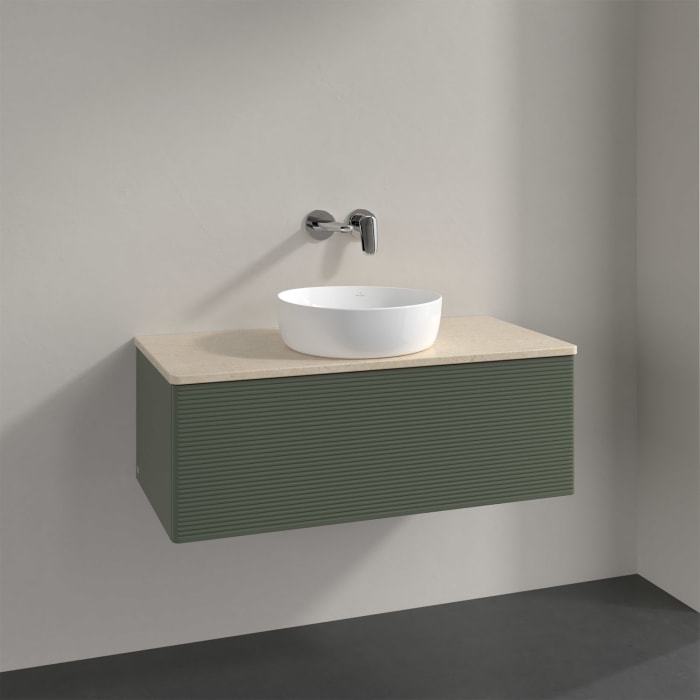 Villeroy & Boch Antao Waschbeckenunterschrank, 100 x 36 cm, 1 Auszug mit LED-Licht, Front mit Struktur, ohne Hahnloch