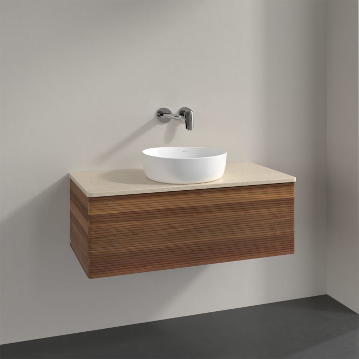 Villeroy & Boch Antao Waschbeckenunterschrank, 100 x 36 cm, 1 Auszug mit LED-Licht, Front mit Struktur, ohne Hahnloch