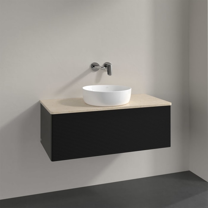 Villeroy & Boch Antao Waschbeckenunterschrank, 100 x 36 cm, 1 Auszug mit LED-Licht, Front mit Struktur, ohne Hahnloch