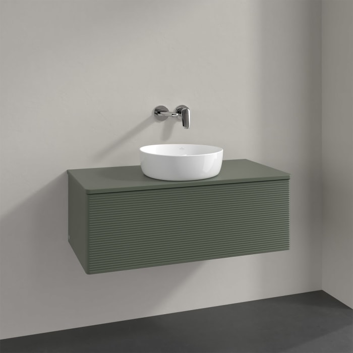 Villeroy & Boch Antao Waschbeckenunterschrank, 100 x 36 cm, 1 Auszug mit LED-Licht, Front mit Struktur, mit Hahnloch