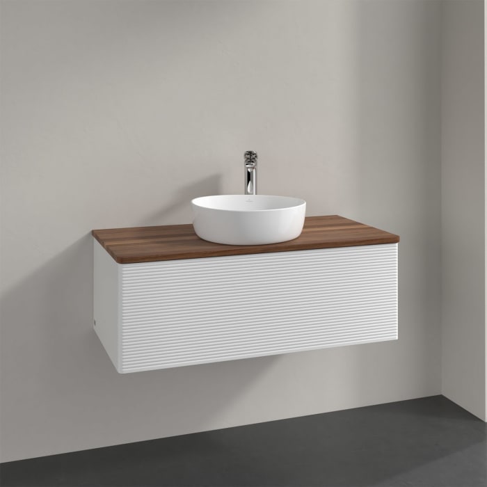 Villeroy & Boch Antao Waschbeckenunterschrank, 100 x 36 cm, 1 Auszug mit LED-Licht, Front mit Struktur, mit Hahnloch