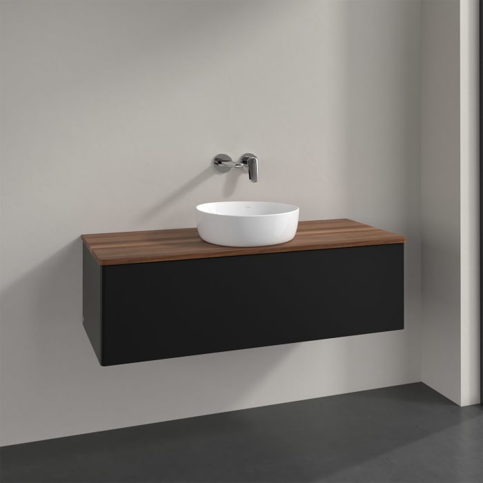 Villeroy & Boch Antao Waschbeckenunterschrank, 120 x 36 cm, 1 Auszug mit LED-Licht, Front ohne Struktur, ohne Hahnloch, für Waschtisch mittig