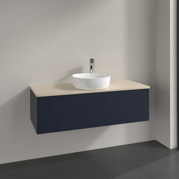 Villeroy & Boch Antao Waschbeckenunterschrank, 120 x 36 cm, 1 Auszug mit LED-Licht, Front ohne Struktur, mit Hahnloch, für Waschtisch mittig