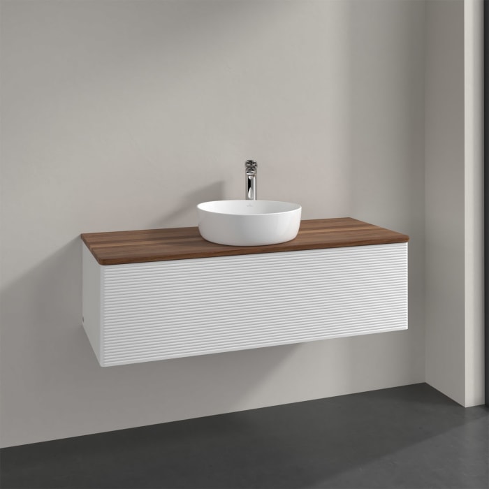 Villeroy & Boch Antao Waschbeckenunterschrank, 120 x 36 cm, 1 Auszug mit LED-Licht, Front mit Struktur, mit Hahnloch, für Waschtisch mittig