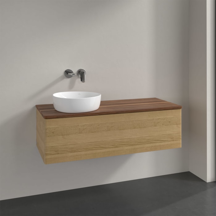 Villeroy & Boch Antao Waschbeckenunterschrank, 120 x 36 cm, 1 Auszug mit LED-Licht, Front ohne Struktur, ohne Hahnloch, für Waschtisch links