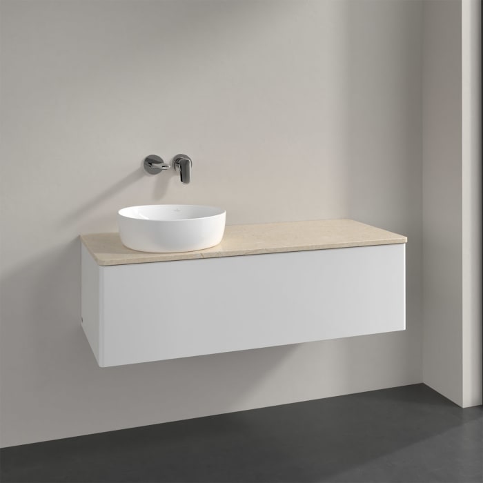 Villeroy & Boch Antao Waschbeckenunterschrank, 120 x 36 cm, 1 Auszug mit LED-Licht, Front ohne Struktur, ohne Hahnloch, für Waschtisch links