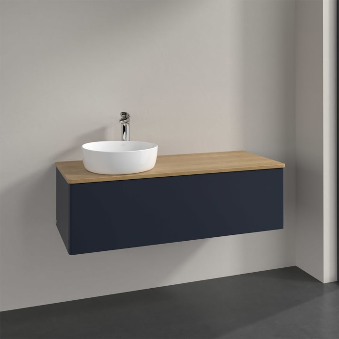 Villeroy & Boch Antao Waschbeckenunterschrank, 120 x 36 cm, 1 Auszug mit LED-Licht, Front ohne Struktur, mit Hahnloch, für Waschtisch links