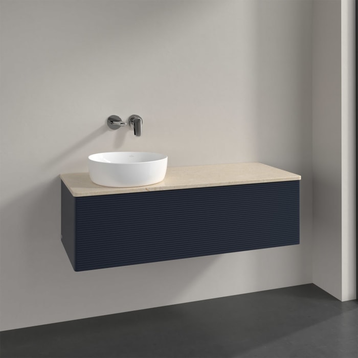 Villeroy & Boch Antao Waschbeckenunterschrank, 120 x 36 cm, 1 Auszug mit LED-Licht, Front mit Struktur, ohne Hahnloch, für Waschtisch links