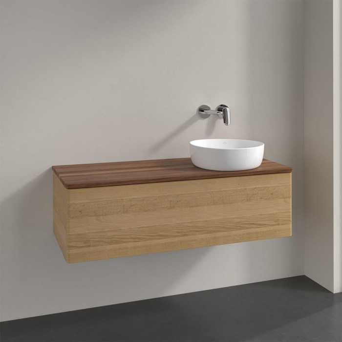 Villeroy & Boch Antao Waschbeckenunterschrank, 120 x 36 cm, 1 Auszug mit LED-Licht, Front ohne Struktur, ohne Hahnloch, für Waschtisch rechts